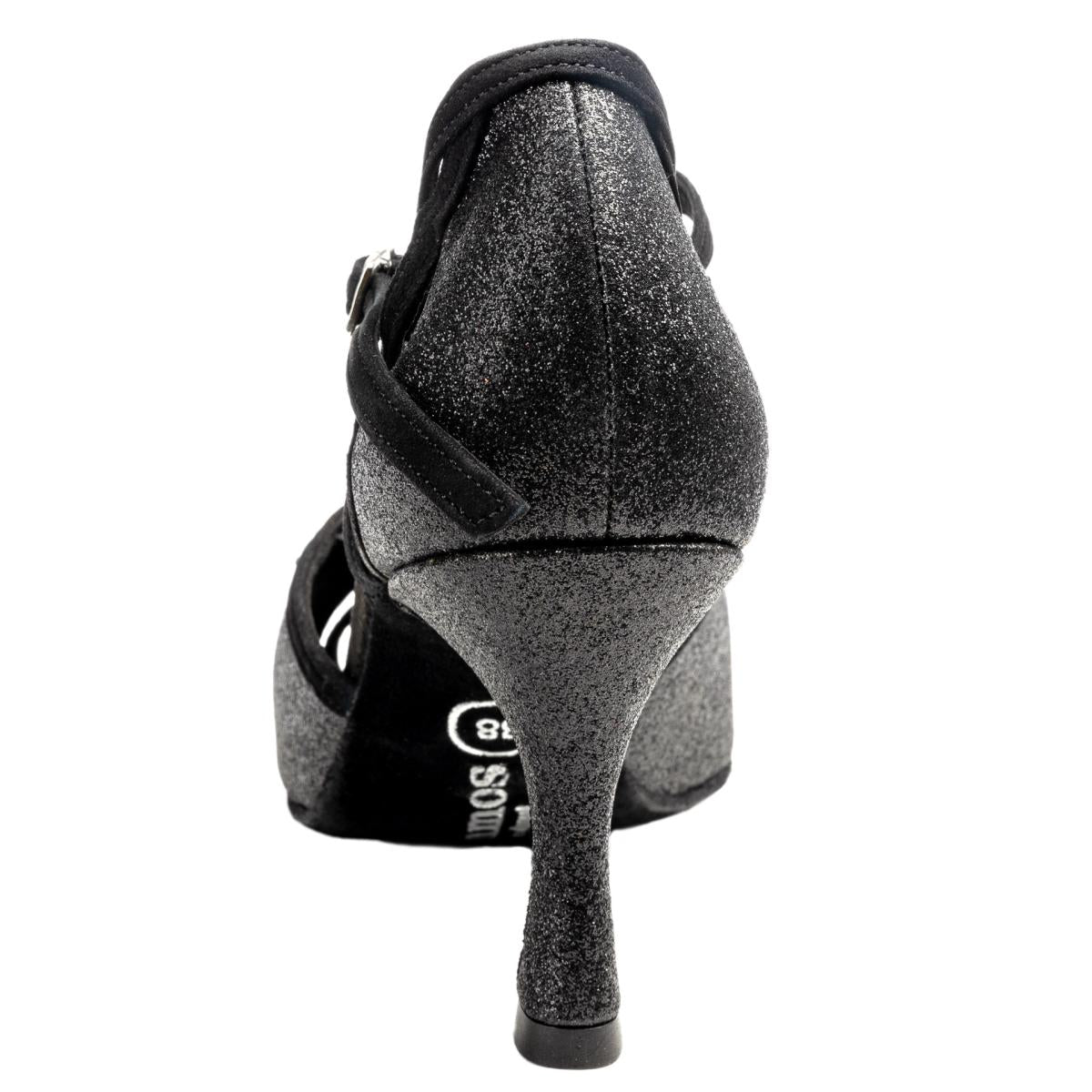 Rummos Damen Tanzschuhe Claire 131-024 - Material: Glitter/Nubuck - Farbe: Schwarz - Weite: Medium (Normal) - Absatz: 60R Flare - Größe: EUR 38.5