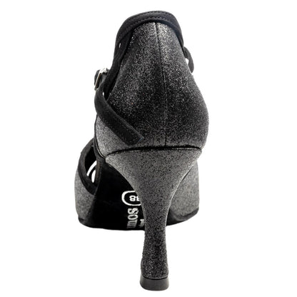 Rummos Damen Tanzschuhe Claire 131-024 - Material: Glitter/Nubuck - Farbe: Schwarz - Weite: Medium (Normal) - Absatz: 60R Flare - Größe: EUR 40