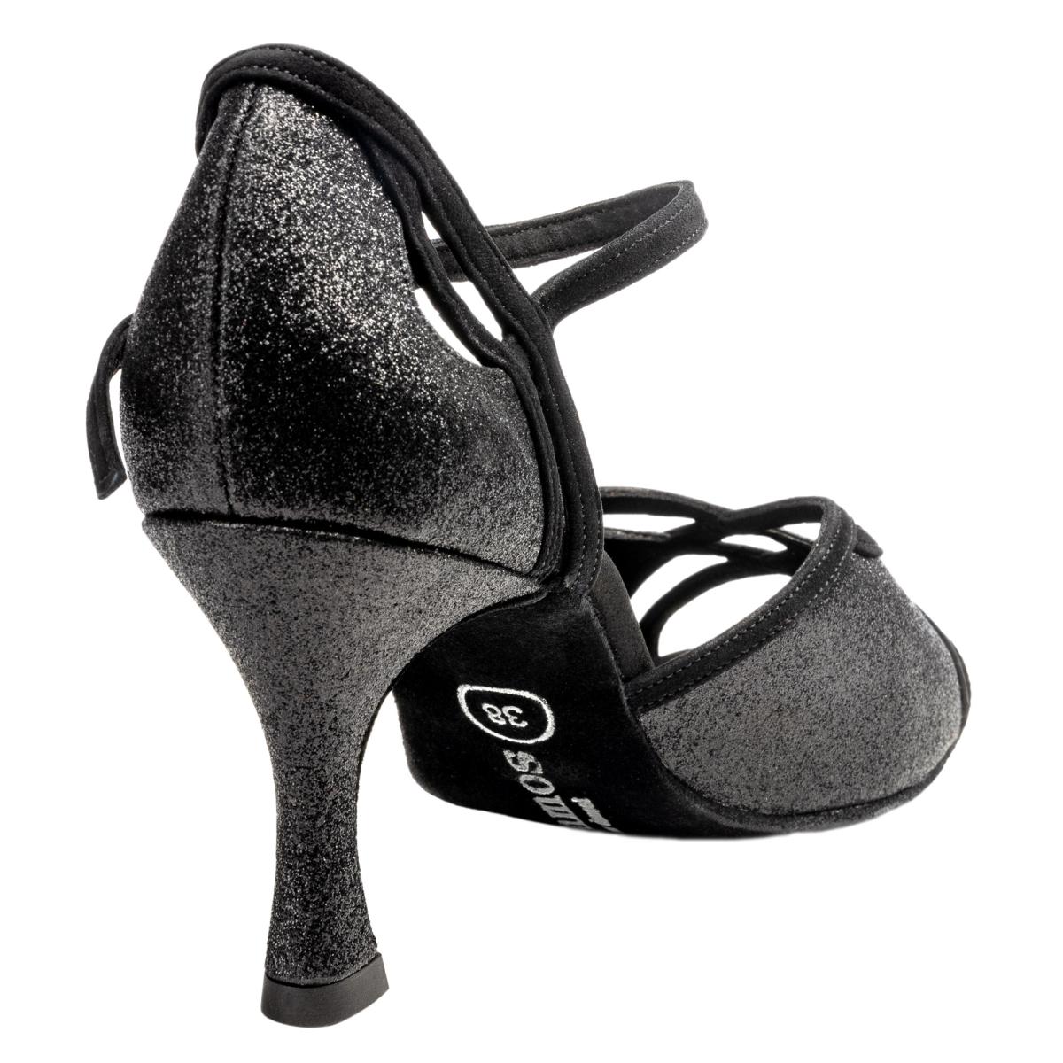 Rummos Damen Tanzschuhe Claire 131-024 - Material: Glitter/Nubuck - Farbe: Schwarz - Weite: Medium (Normal) - Absatz: 60R Flare - Größe: EUR 33.5