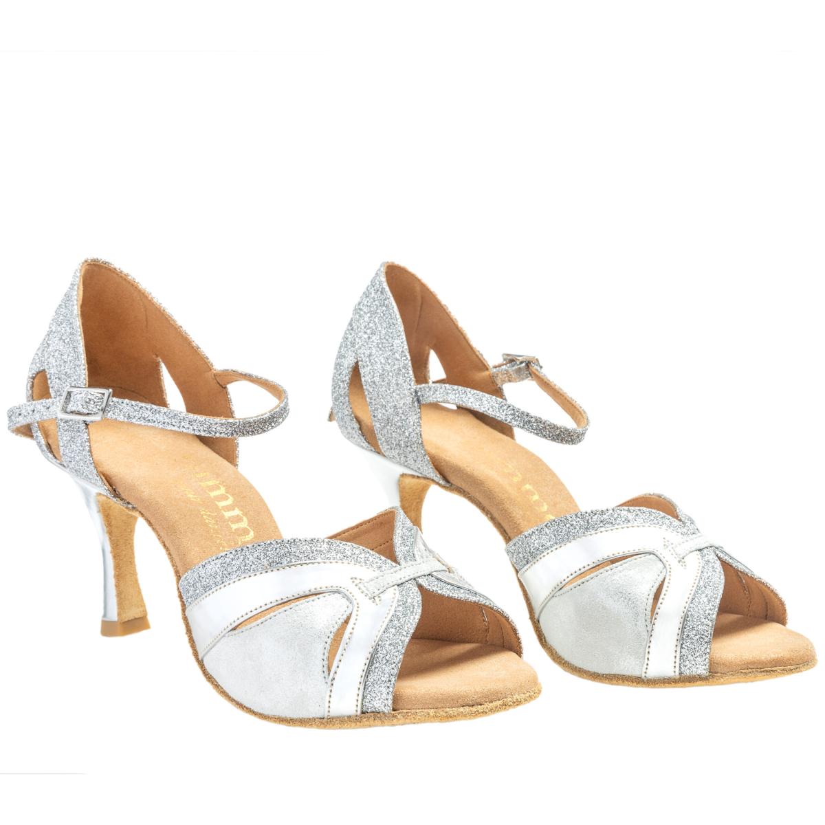Rummos Damen Tanzschuhe Isabel - M: Glitzer/Leder - C: Silber - W: Medium (Normal) - H: 60R Flare - Si: EUR 34