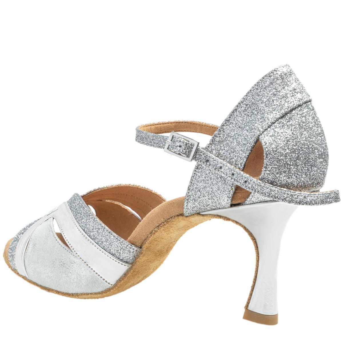Rummos Damen Tanzschuhe Isabel - M: Glitzer/Leder - C: Silber - W: Medium (Normal) - H: 60R Flare - Si: EUR 38