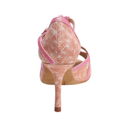 Rummos Damen Tanzschuhe Santigold 092-GT15 - Obermaterial: Leder - Farbe: SalSnake/Glitzer Rosa - Weite: Normal - Absatz: 80E Stiletto - Größe: EUR 40