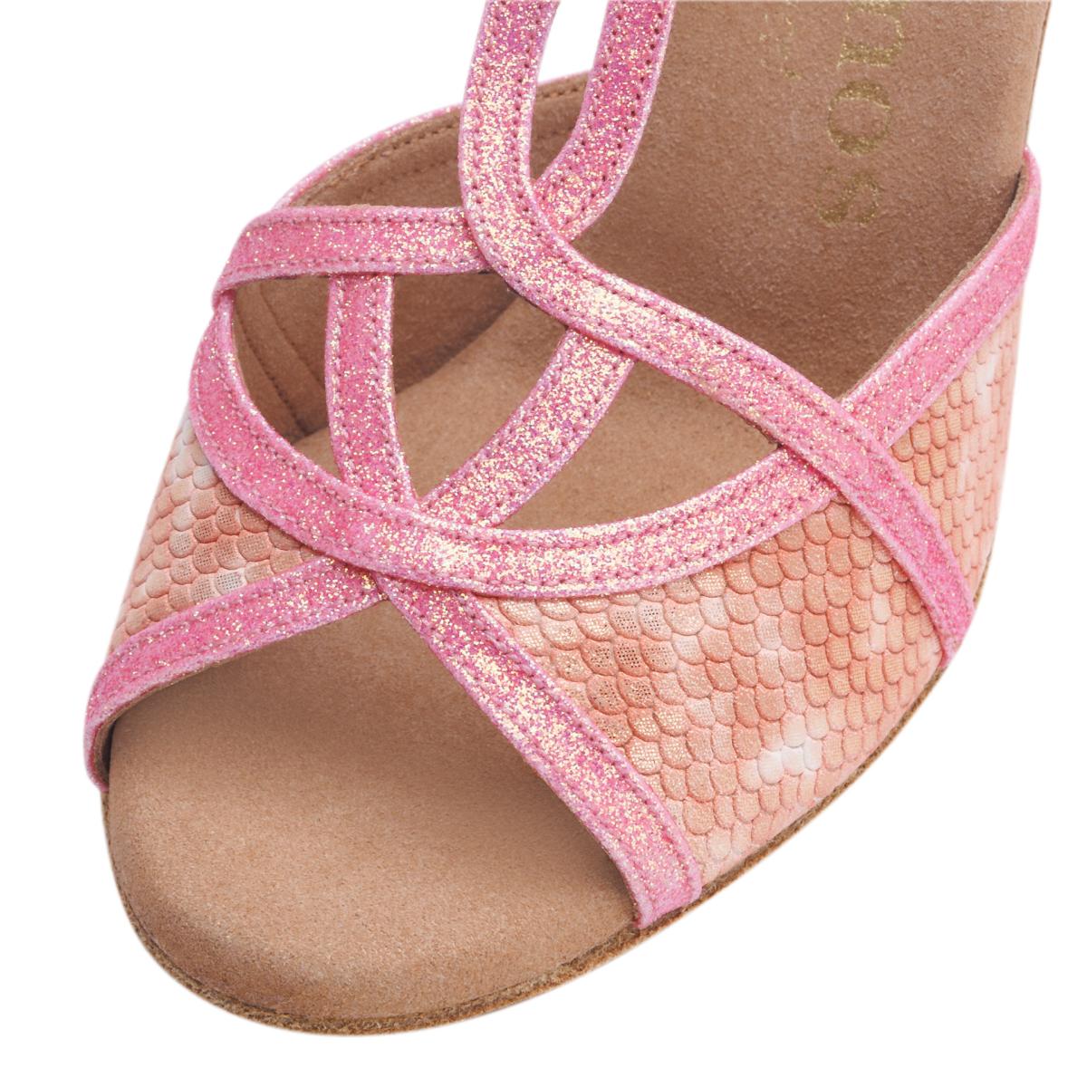 Rummos Damen Tanzschuhe Santigold 092-GT15 - Obermaterial: Leder - Farbe: SalSnake/Glitzer Rosa - Weite: Normal - Absatz: 80E Stiletto - Größe: EUR 38