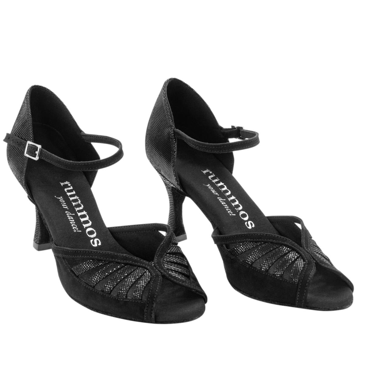 Rummos Damen Tanzschuhe Stella 024-061 - Obermaterial: Nubuck/Leder - Farbe: Schwarz - Weite: Normal - Absatz: 60R Flare - Größe: EUR 34,5