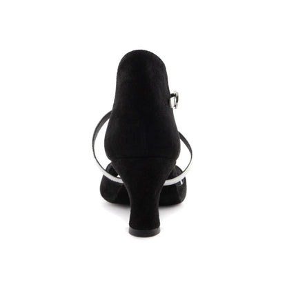 PortDance Damen Tanzschuhe PD816 - Obermaterial: Nubuck/Leder Schwarz/Silber - Absatz: 4,5 cm Spanish - Größe: 41 EU