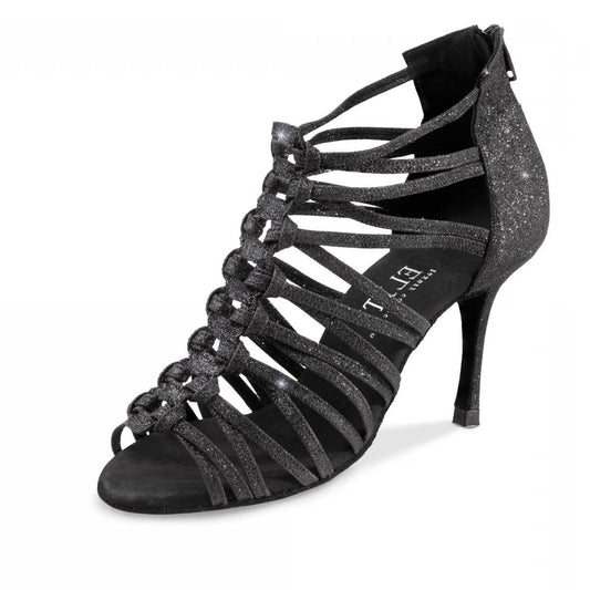 Rummos Damen Tanzschuhe Bachata 01 131 - Obermaterial: Glitzer - Farbe: Schwarz - Weite: Normal - Absatz: 70R Flare - Größe: EUR 42